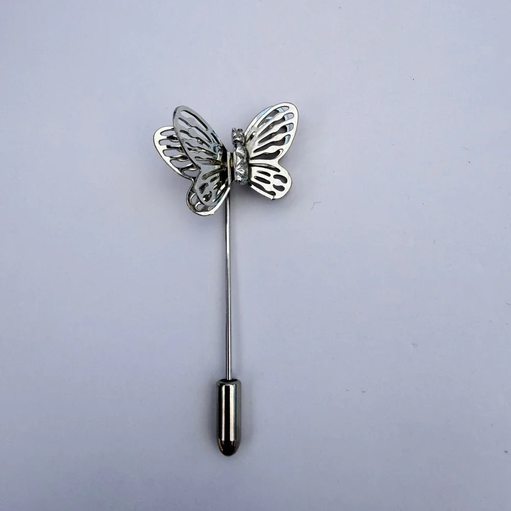 Butterfly Stick Pin Silver Tone Filigree Lapel Hat Jewelry Whimsical Nature
